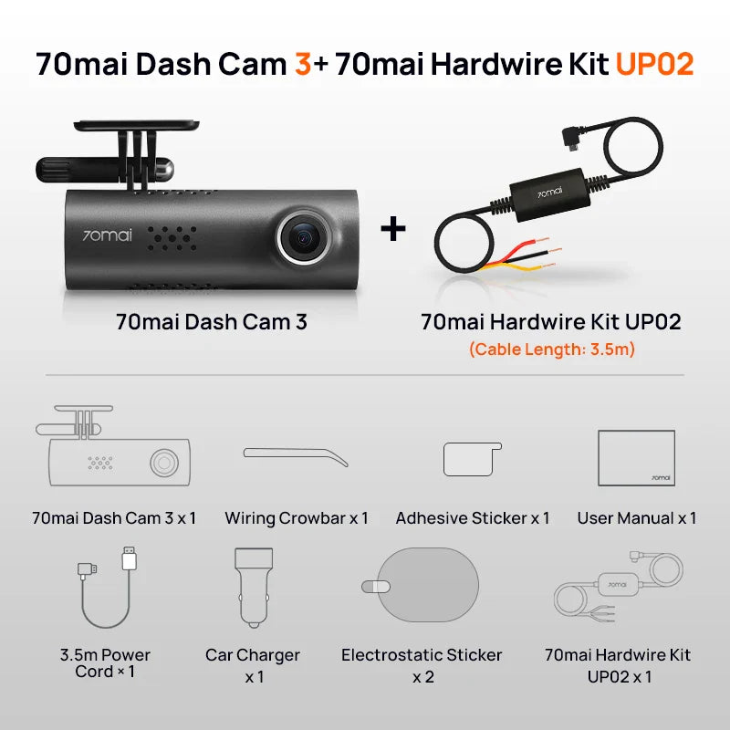 Eliteridegear 70mai Smart Dash Cam 3 M200 with voice control, 1080P resolution, 130° FOV, Wi-Fi, car DVR, and parking monitor