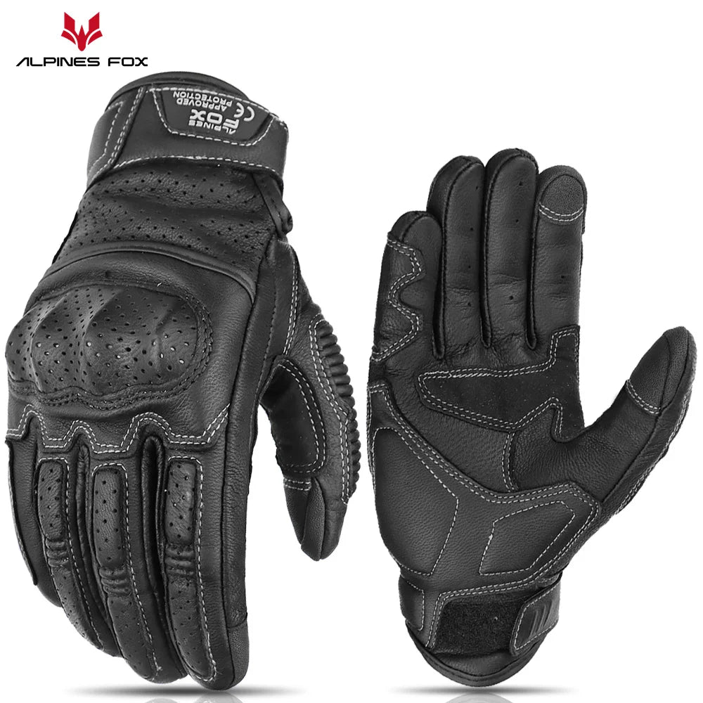 Eliteridegear summer retro perforated leather motorcycle gloves for men and women, full finger motocross biker gloves in black