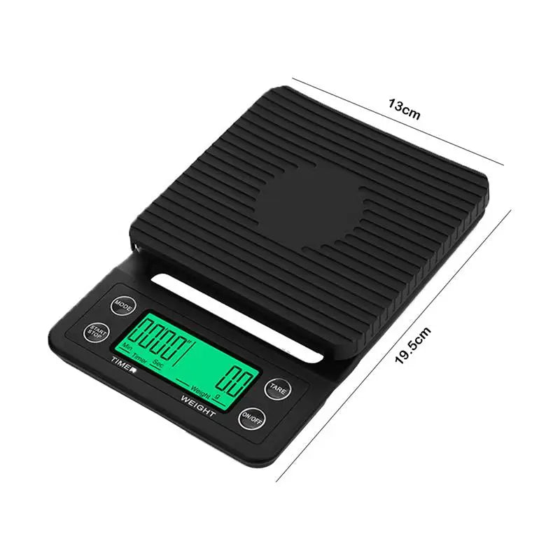 Black Adistore precision coffee dropping scale with digital LCD, 0.1g accuracy, timer, ideal for precise coffee brewing.