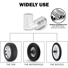 Set of 4 Eliteridegear aluminum car wheel tire valve stem caps with dust covers for tire air valves and wheel accessories.