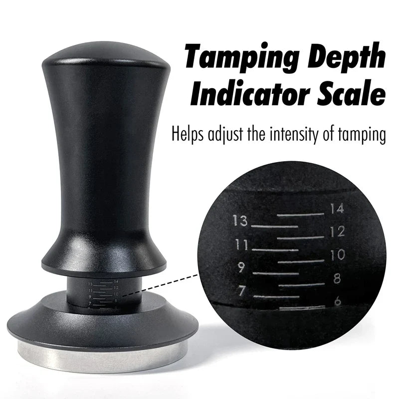 Stainless steel coffee tamper from Adistore, designed for espresso machines, with a sturdy handle and flat pressing surface.