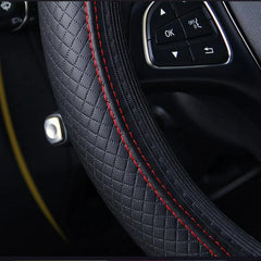 Eliteridegear breathable PU leather universal car steering wheel cover with anti-slip grip, interior decoration accessory.