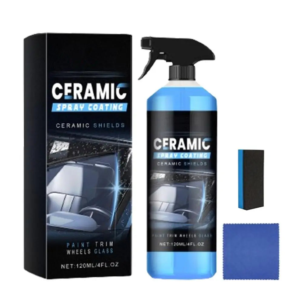 Eliteridegear 120ml glass cleaner spray with nano coating, hydrophobic car wax, anti-scratches, and polishing liquid for vehicle care.