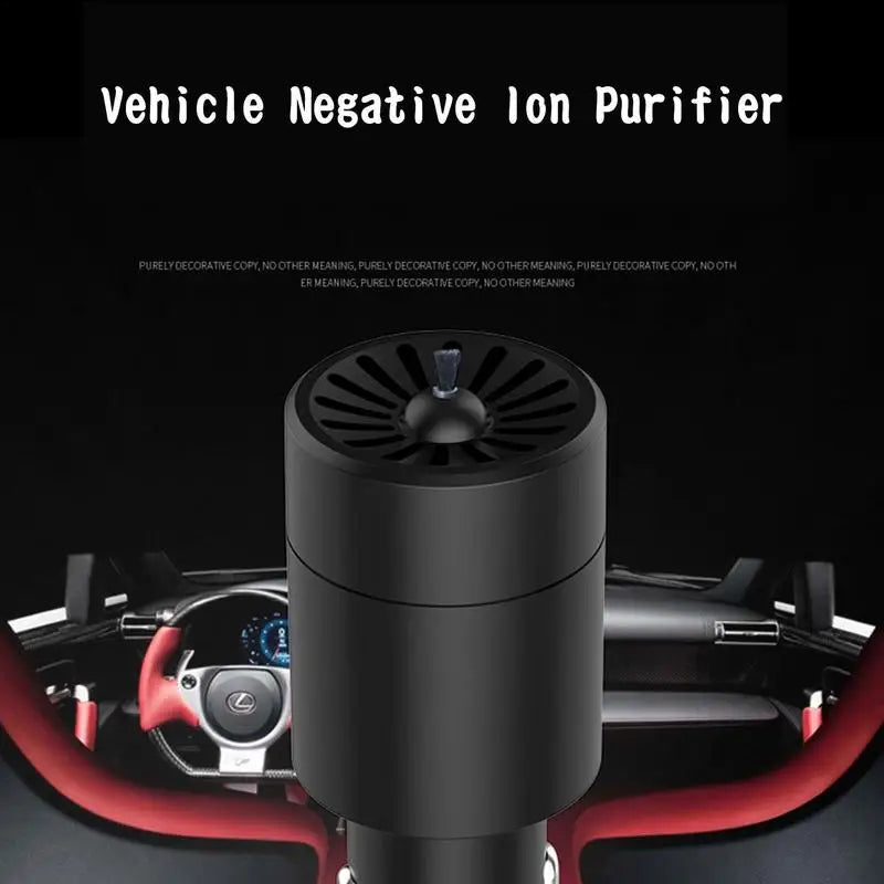 Eliteridegear Mini Car Air Purifier with negative ion deodorization, portable 12V travel essential, compact design for clean air on the go