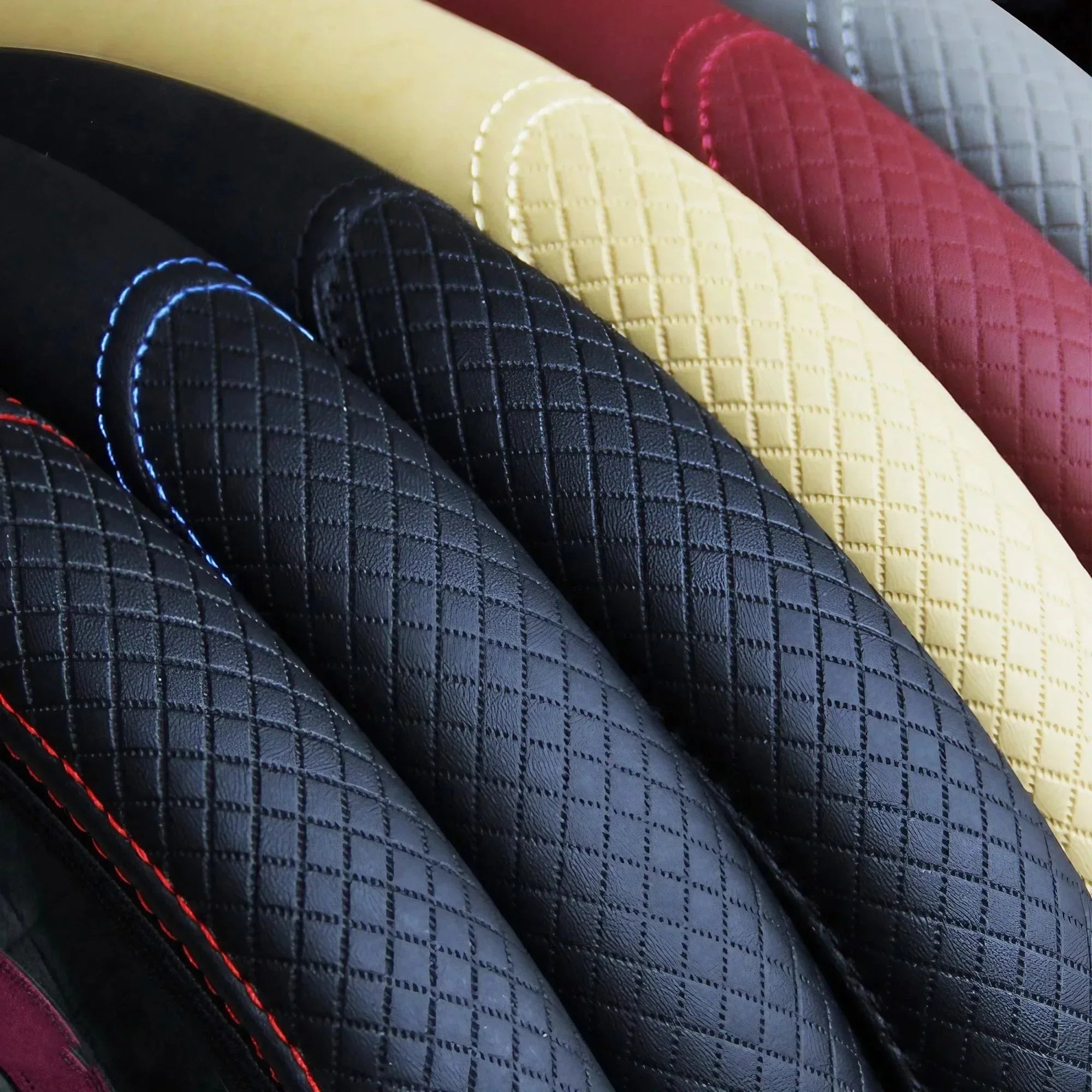 Eliteridegear breathable PU leather universal car steering wheel cover with anti-slip grip and interior decoration style.