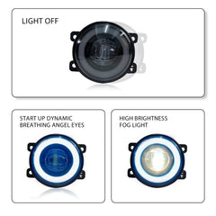Eliteridegear Angel Eye Fog Lights with LED bulbs, featuring dynamic daytime running lights for car illumination.