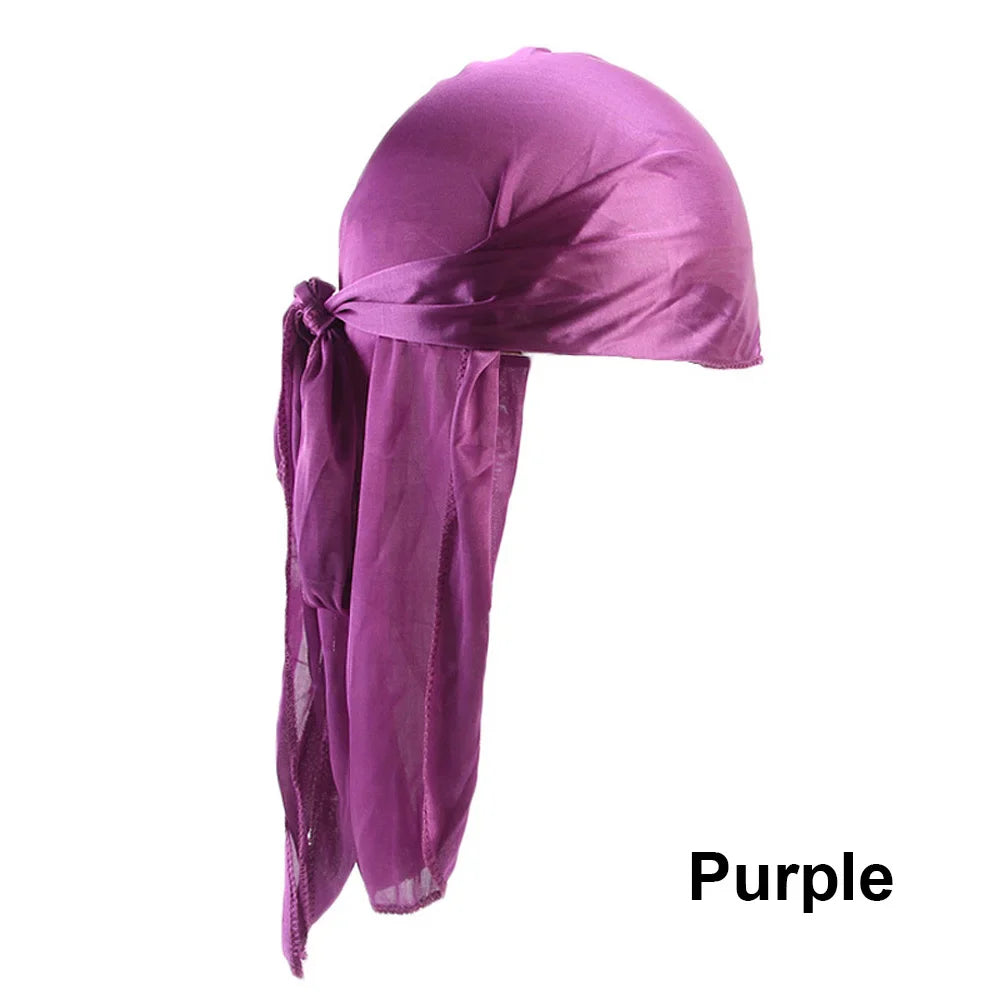 Unisex satin long tail doo rag durag bandana cap with pirate style, ideal for men and women, by Eliteridegear.