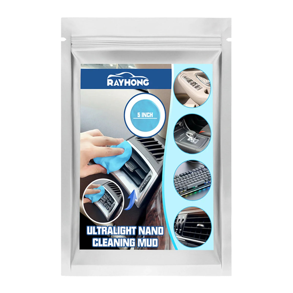 Eliteridegear car dust cleaning mud applied to interior air vent and dashboard for easy dirt removal and dust cleaning.