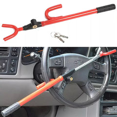 Eliteridegear anti-theft steering wheel lock securing vehicle steering wheel with heavy-duty metal construction.