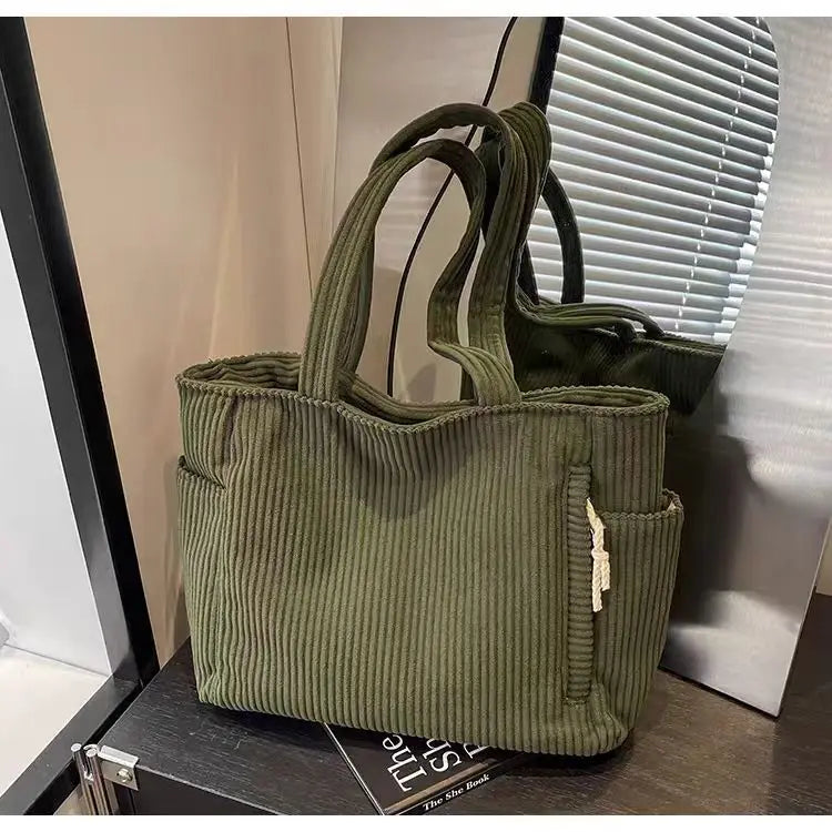 Adistore casual corduroy shoulder handbag with zipper, large capacity tote for everyday use, featuring a stylish and practical design.