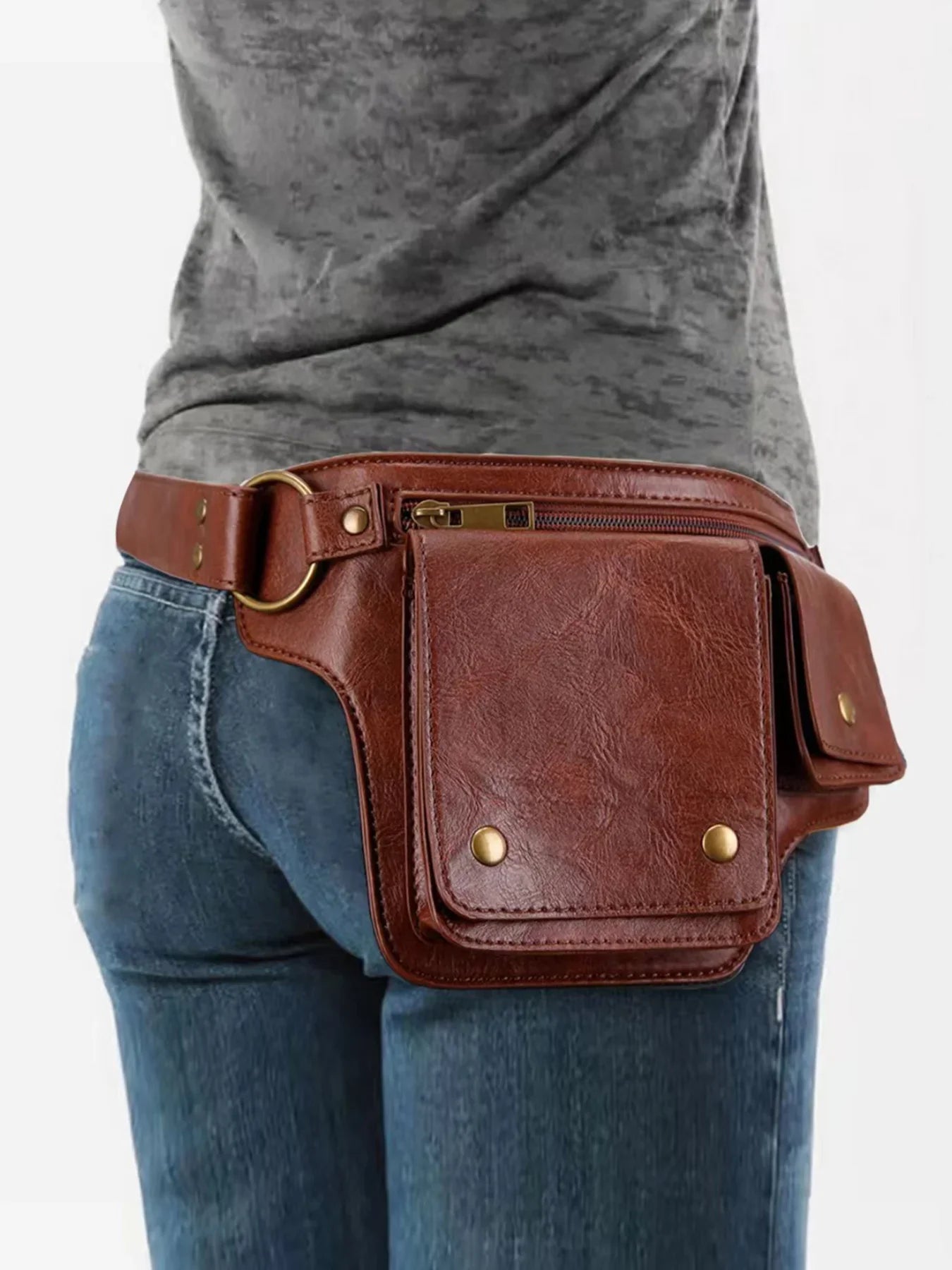 Eliteridegear cool punk motorcycle style waist bag, retro outdoor sports adjustable fanny pack with multiple compartments.