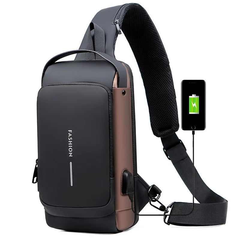 Men's Eliteridegear chest bag with password lock, anti-theft design, suitable for biking, outdoor, travel, running, and casual use.
