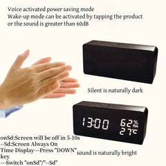 NieNeinChoice Voice Control Wood Digital Alarm Clock Bedroom
