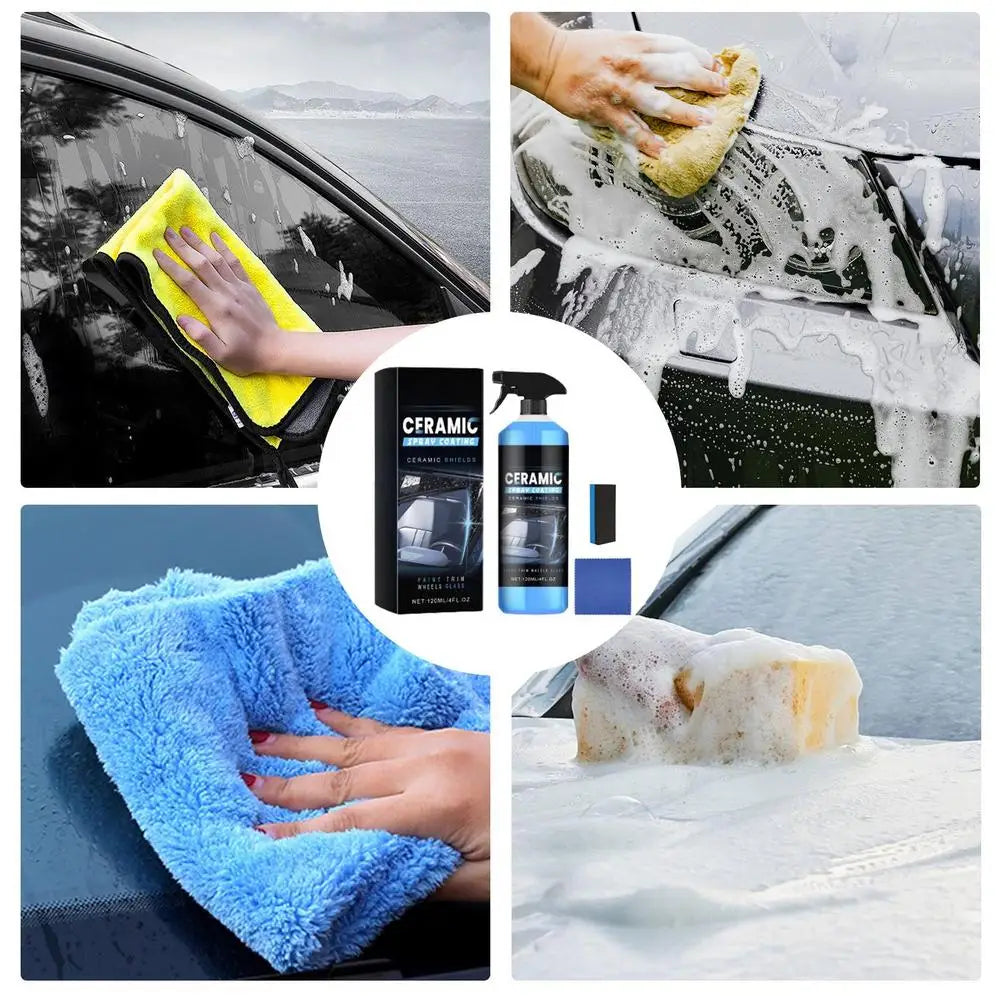 Eliteridegear 120ml glass cleaner spray with nano coating liquid for hydrophobic, anti-scratches, and car polishing protection.
