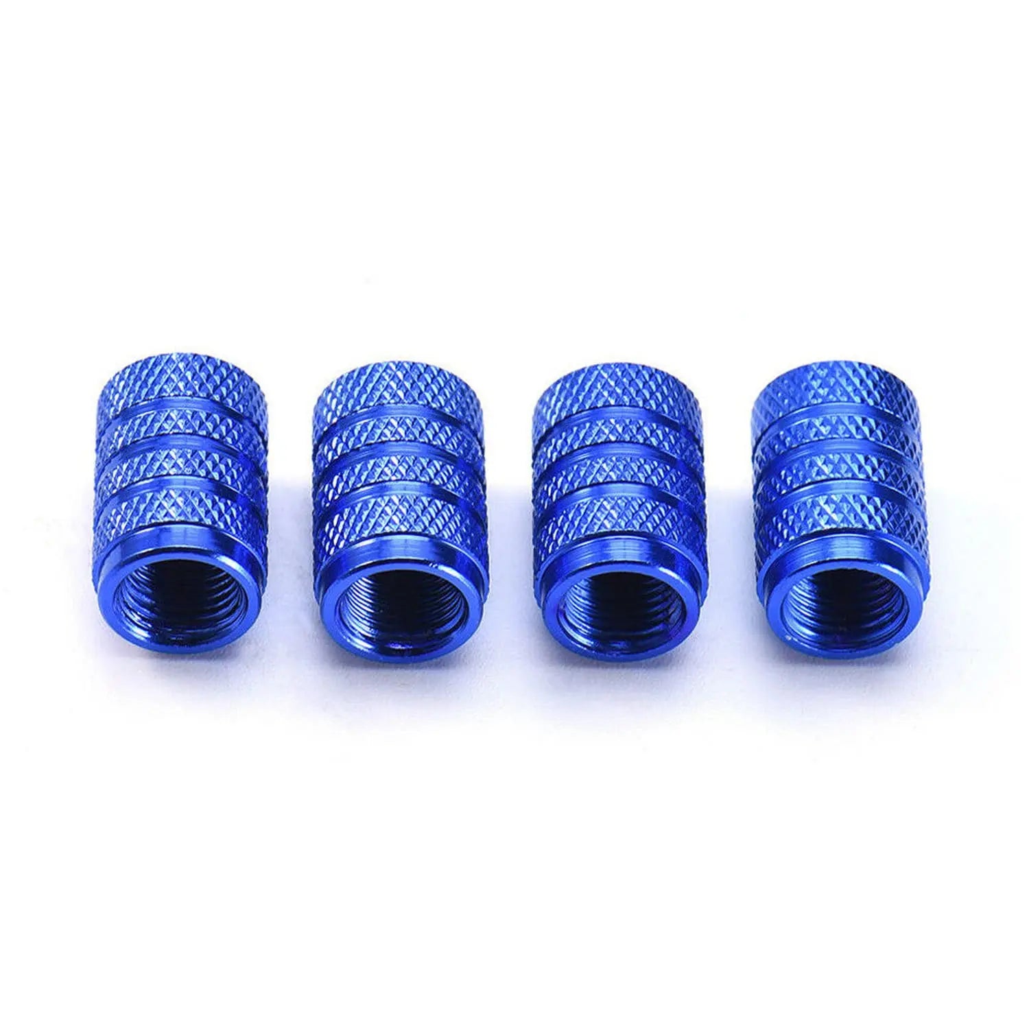 Set of four aluminum car wheel tire valve stem caps with dust covers, compatible with most vehicles, from Eliteridegear