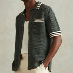 Casual hollow-out knitted men's vintage shirt with pockets, featuring a relaxed fit and textured knit design by Adistore.