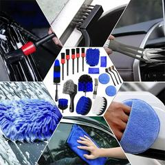 Eliteridegear wheel and tire brush kit with 20 drill-powered cleaning brushes for car washing and detailed tire cleaning.