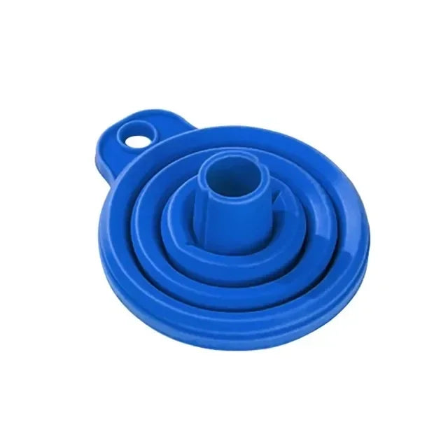 Eliteridegear foldable portable funnel for fuel, oil, beer, and kitchen use, made of durable, flexible material for easy pouring.