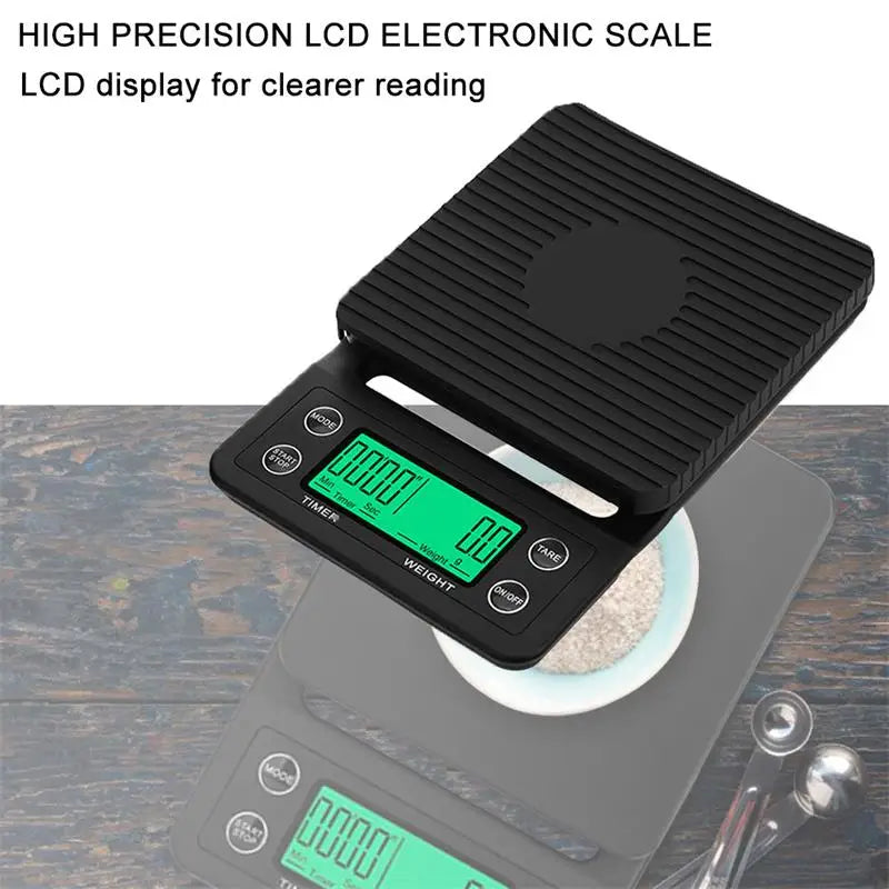 Black Adistore precision coffee dropping scale with digital LCD, 0.1g accuracy, and built-in timer for brewing precision.