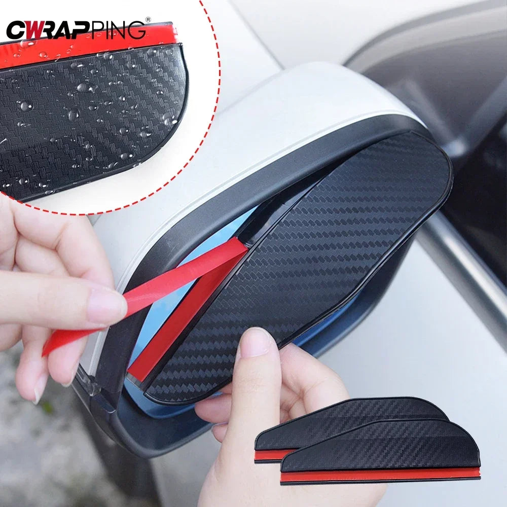 Eliteridegear car rearview mirror rain eyebrow sun visor shield with carbon fiber finish for clear rain protection.
