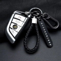 Eliteridegear DIY mobile phone number plate pendant keychain with woven leather rope, punk style, anti-lost car key accessory for men
