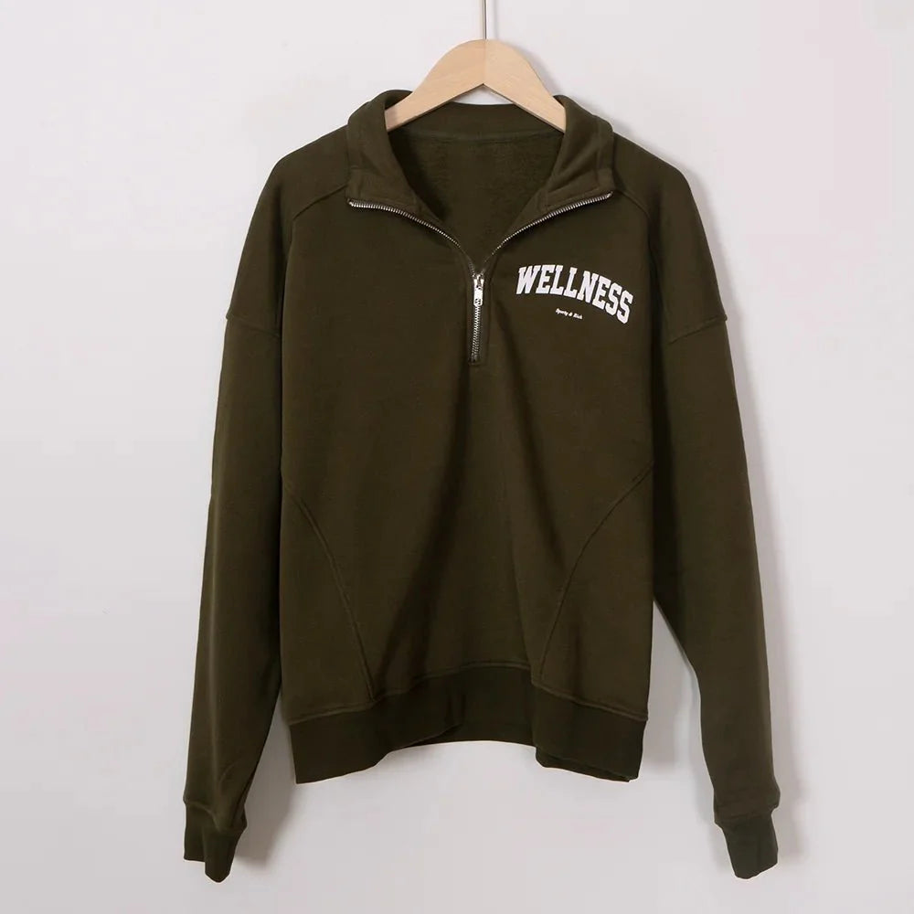 Women’s ZESSAM Club Graphic Sweatshirt by Adistore, long sleeve with collar and stylish graphic design.