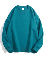 Blue Cotton Oversize Sweatshirt for Women – O-Neck Loose Pullover
