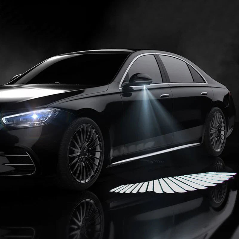 Eliteridegear Car LED puddle door lights projecting angel wings onto the ground from side mirrors