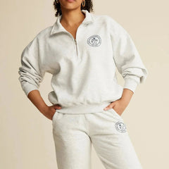 Women’s ZESSAM Club Graphic Sweatshirt by Adistore featuring long sleeves and a collar, shown in a stylish casual design.