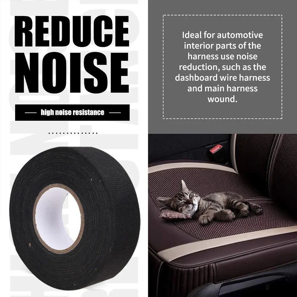 Eliteridegear heat-resistant automotive wiring harness tape with adhesive cloth fabric for cable protection and loom insulation.