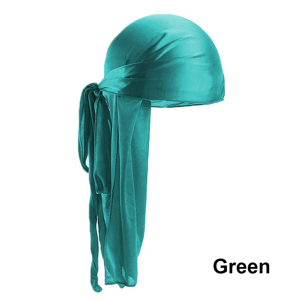 Unisex satin long tail doo rag durag and pirate hat by Eliteridegear, featuring a stylish headwrap for men and women.
