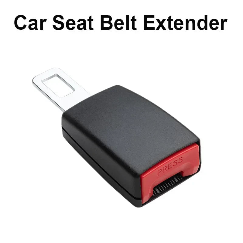 Eliteridegear car seat belt clip extender showing a thick safety seatbelt lock buckle and socket insert for secure fastening.