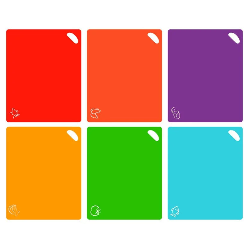 EUChoice Colorful Flexible Non Slip Cutting Mats 6Pcs Icons Kitchen for Home Cooks Cross Contamination Safe