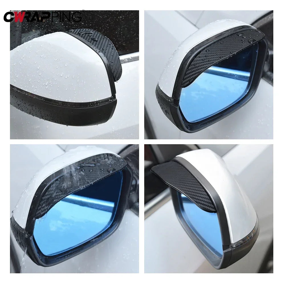 Eliteridegear car rearview mirror rain eyebrow with carbon fiber sun visor shade for clear vision and rain protection in vehicles.