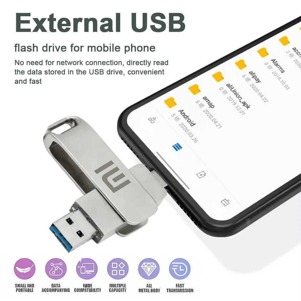 Xiaomi 16TB USB Flash Drive USB 3.0 Memories Type-c 2-In-1 8TB 2TB OTG Pendrive High Speed Flash U Disk For Computer Mobilephone