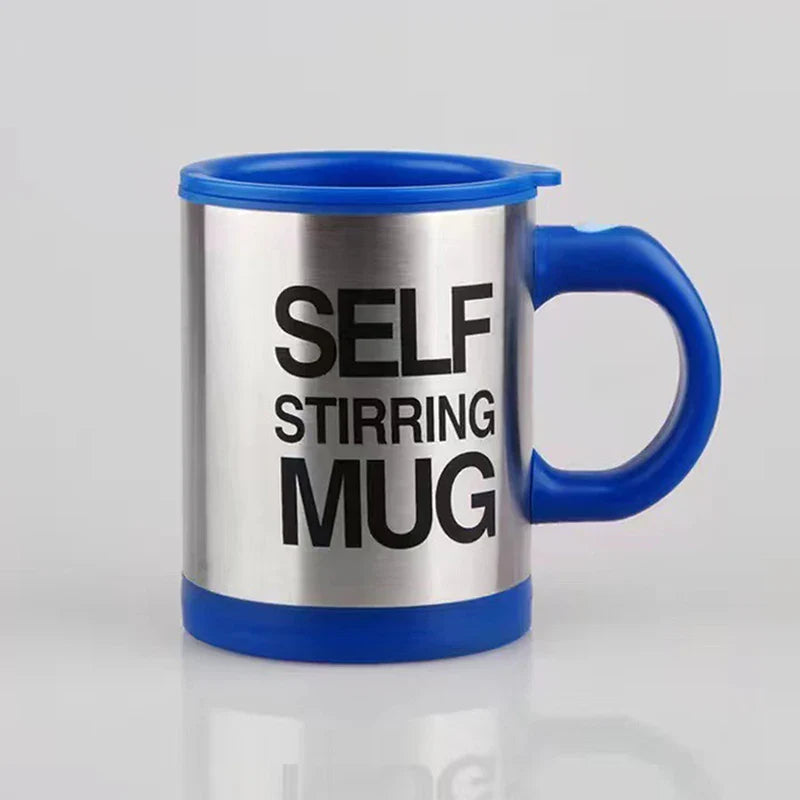 Stainless steel automatic self-stirring mug with magnetic mixing mechanism, ideal for coffee and beverages.