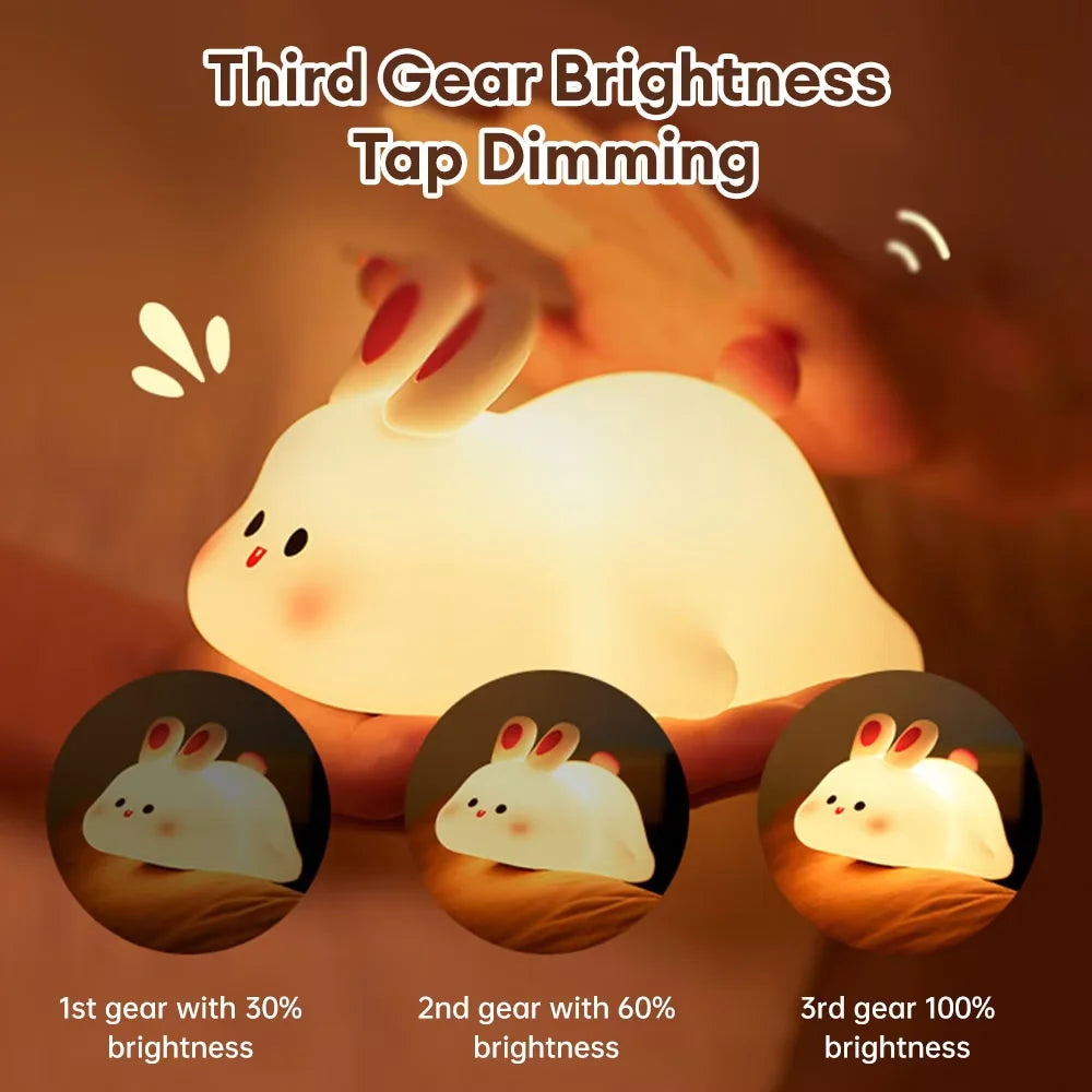 Cute bunny cartoon night light by shopxpress.uk, USB rechargeable with touch dimming for children's bedside sleep.