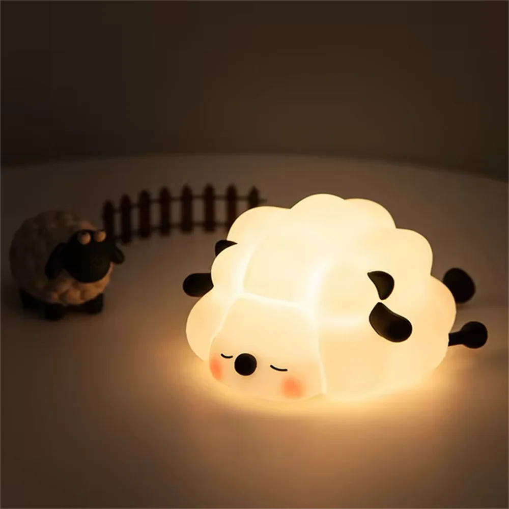 Cute bunny cartoon night light with USB recharge, touch dimming, ideal children's bedside sleep gift, soft glowing bunny lamp.