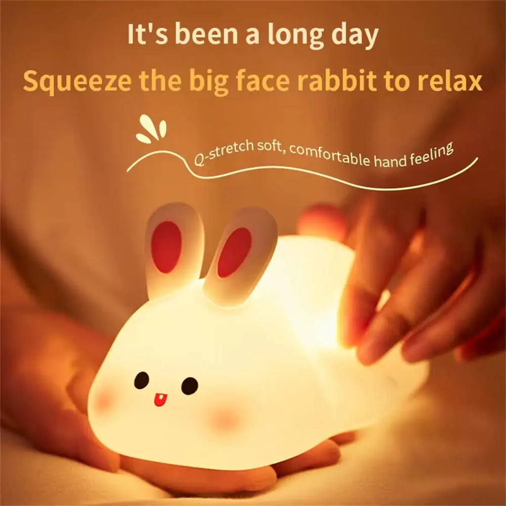 Cute bunny cartoon night light from shopxpress.uk, USB rechargeable with touch dimming, ideal as a children's bedside sleep gift.