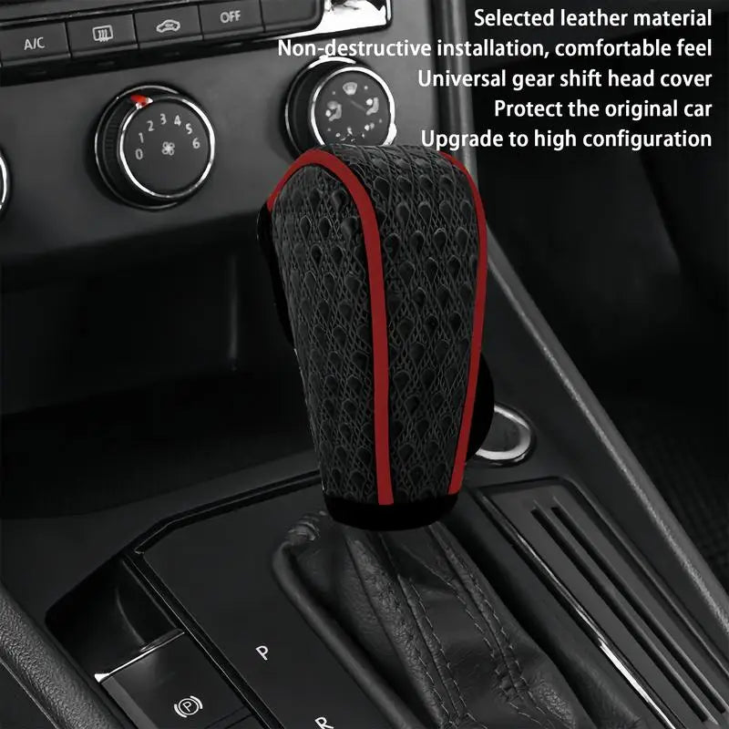 Leather car shift handle cover by Eliteridegear, non-slip and wear-resistant gear shift sheath for automatic transmission.