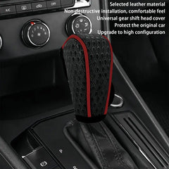 Leather car shift handle cover by Eliteridegear, non-slip and wear-resistant gear shift sheath for automatic transmission.