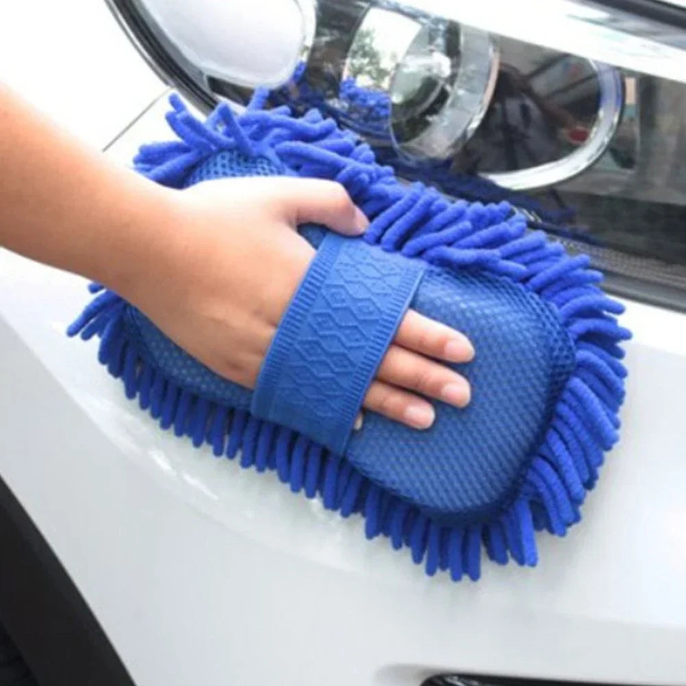 Blue microfiber chenille car wash sponge and cleaning brush from Eliteridegear, ideal for auto washing and detailing.