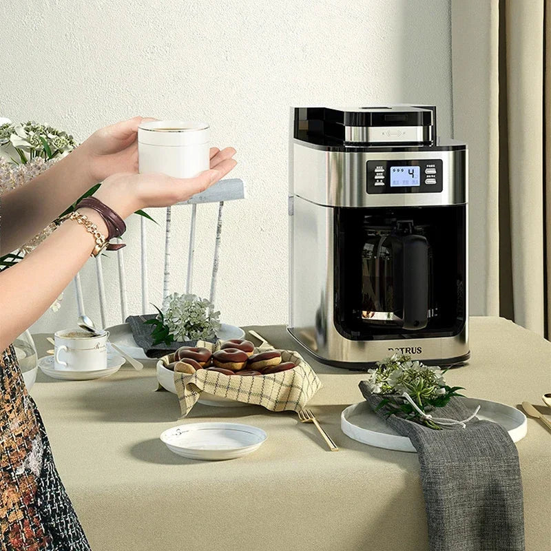 Adistore automatic 2-in-1 coffee maker with grinder, 1050W power, LED display, compact electric coffee grinder machine