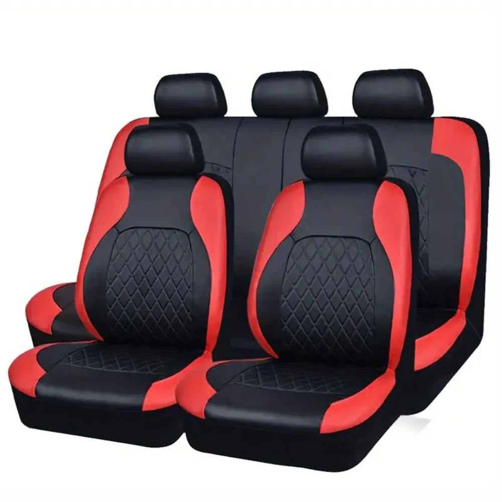 Black Eliteridegear universal car seat covers made of PVC, designed for sports seats, offering stylish protection and comfort.