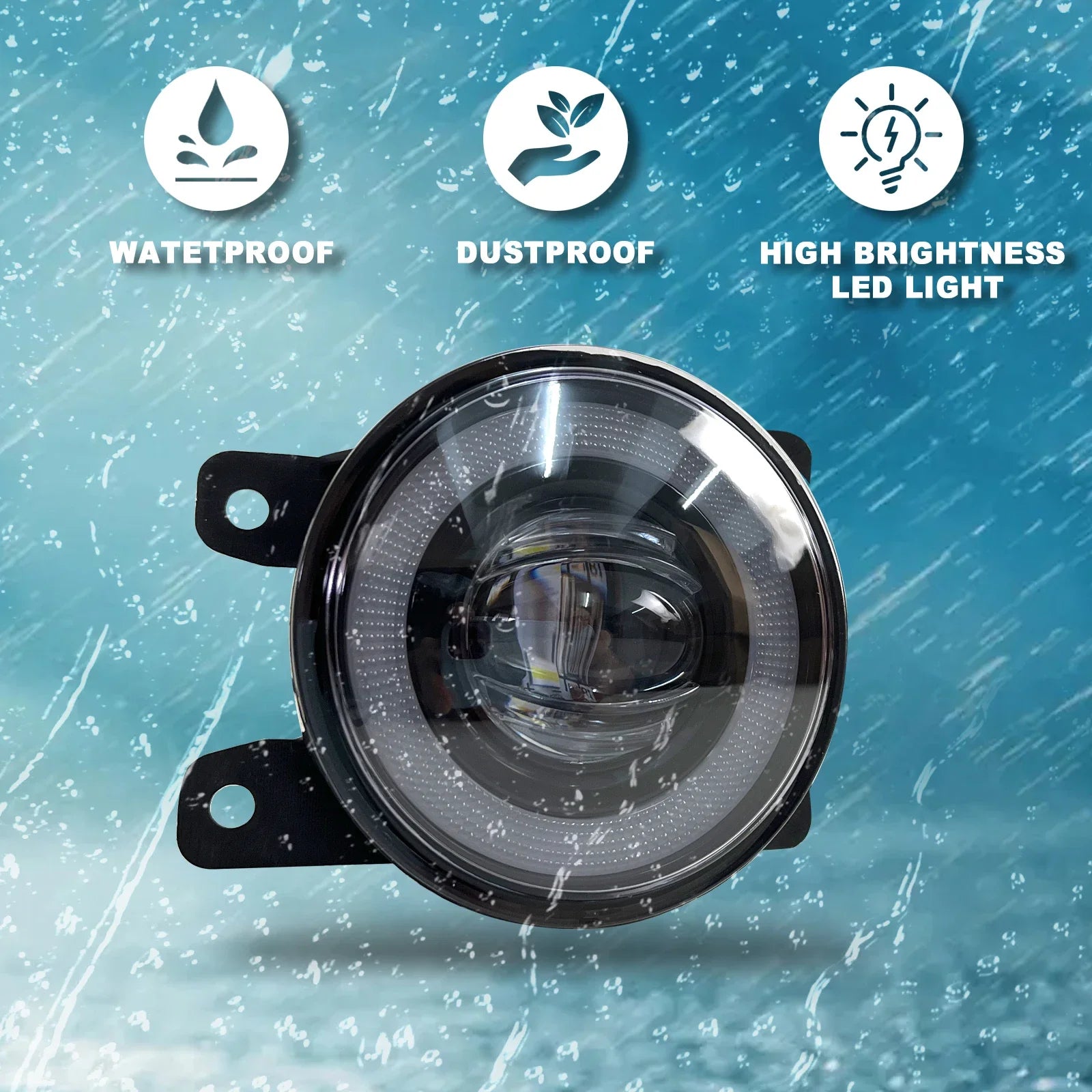 Eliteridegear Angel Eye Fog Lights with LED bulbs, featuring dynamic daytime running lights for enhanced vehicle visibility.