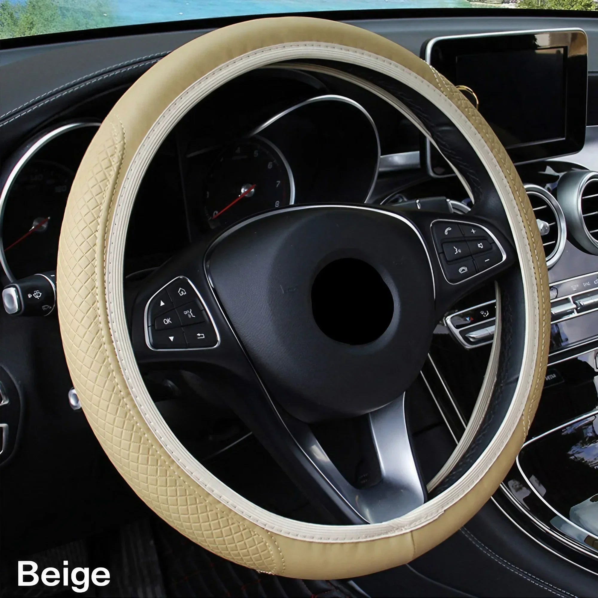 Eliteridegear breathable PU leather universal car steering wheel cover with anti-slip grip and interior decoration for a stylish look