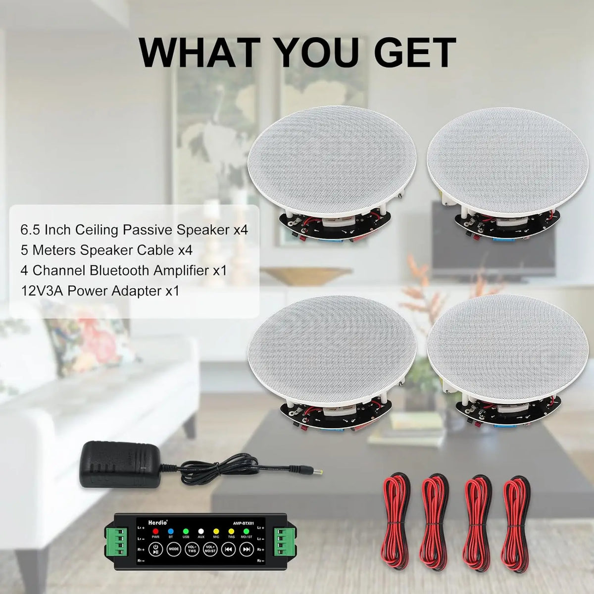 Herdio Bluetooth Ceiling Speakers 6.5 Inch For Home Theater
