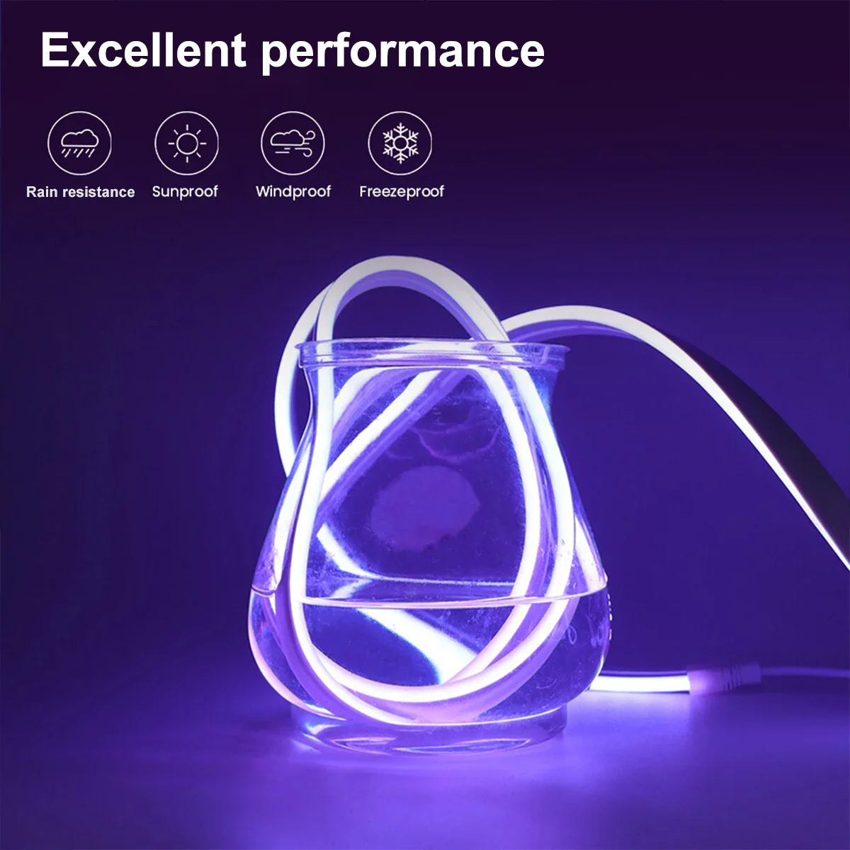 RGB LED neon light strip from Eliteridegear, 3M/5M flexible waterproof USB neon strip for party and bedroom decor.