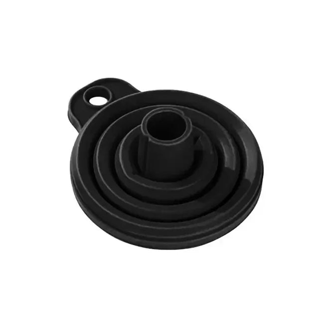 Foldable portable funnel by Eliteridegear, ideal for fuel, beer, and oil transfer, compact and easy to store kitchen accessory tool.