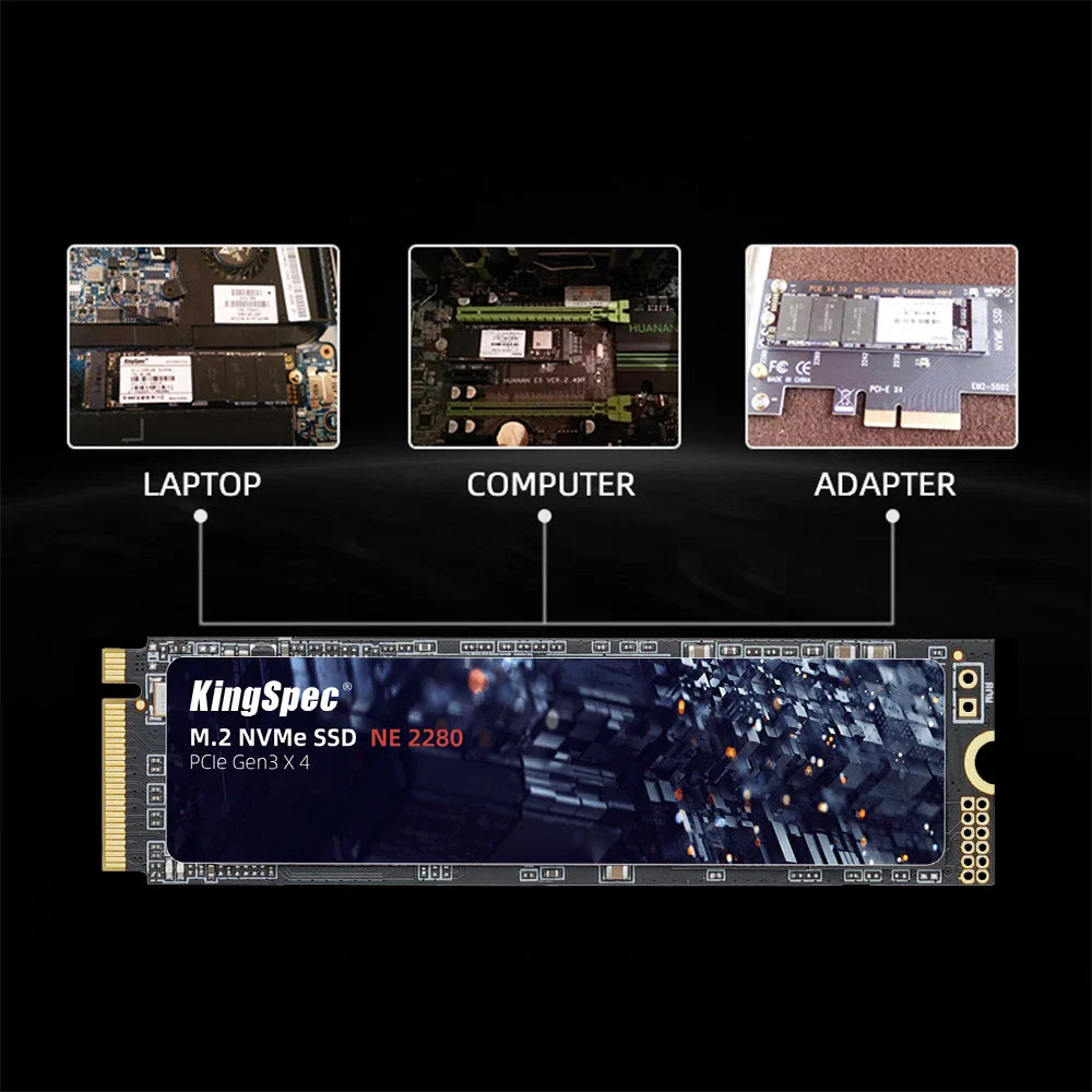 Eliteridegear KingSpec M.2 NVMe SSD with capacities from 120GB to 2TB, showing a sleek black M.2 NVMe solid-state drive.